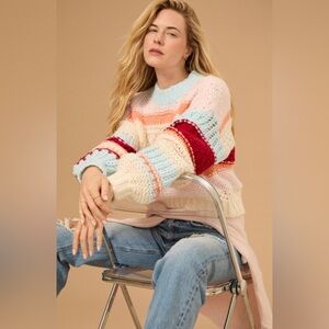 Altar'd State Hollis Chunky Knit Balloon Sleeve Sweater Oversized Crop S *FLAW*